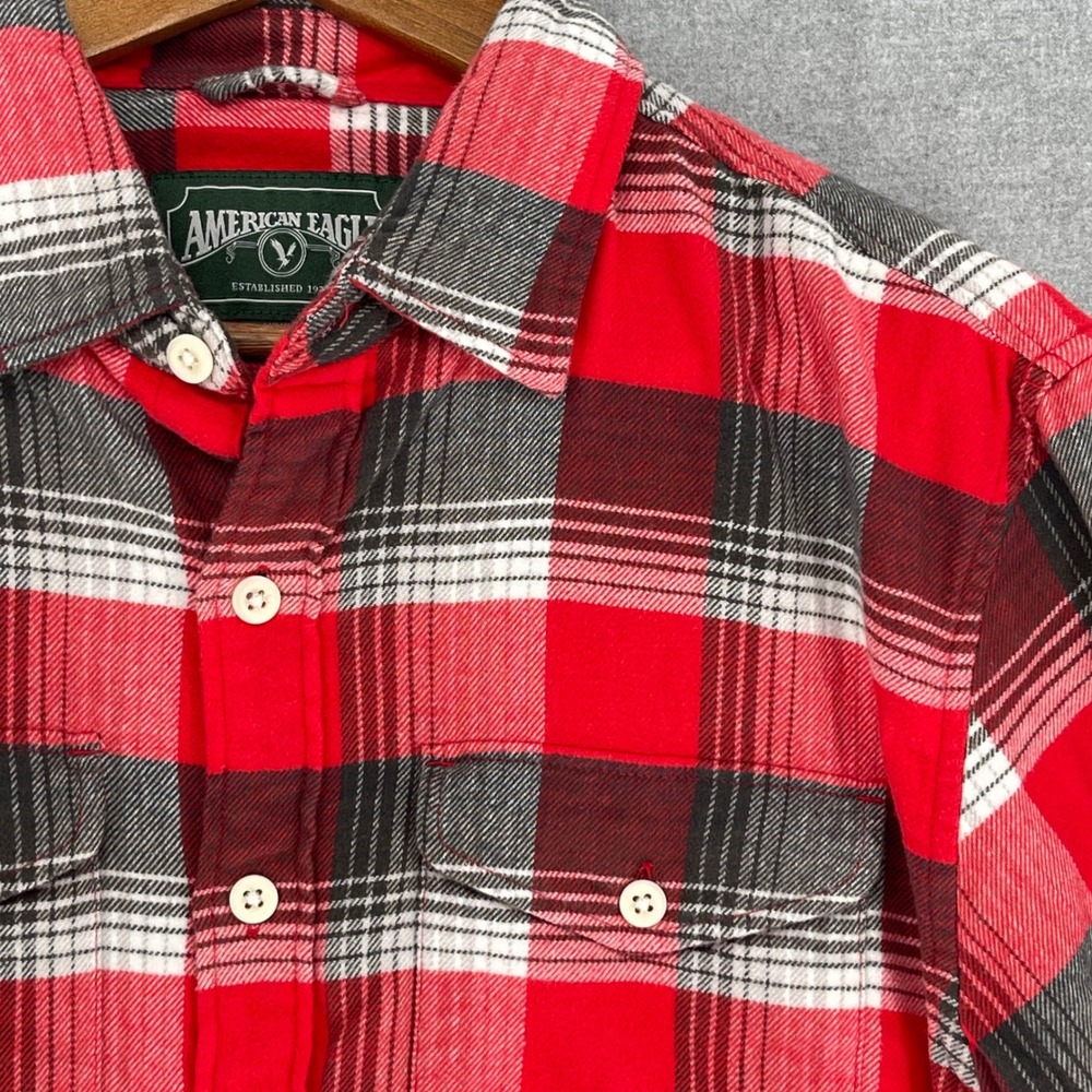 American Eagle Red Black Plaid Flannel Shirt Size M Gorpcore Grunge Granola